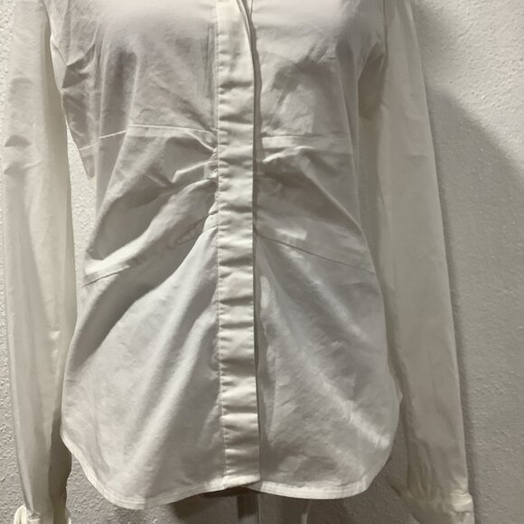 Banana‎ Republic Y2K Women's Babydoll Blouse Sz M White Stretch Collared Preppy - Picture 3 of 13